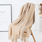 women's plaid wool tassel scarf, view 14 - MRSLM