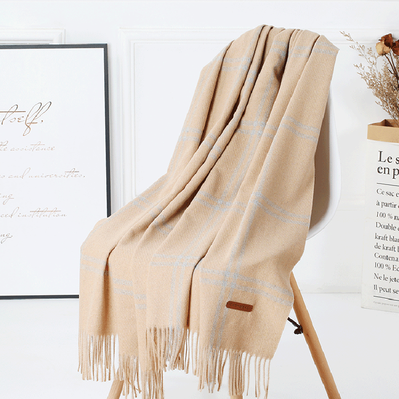 women's plaid wool tassel scarf, view 14 - MRSLM