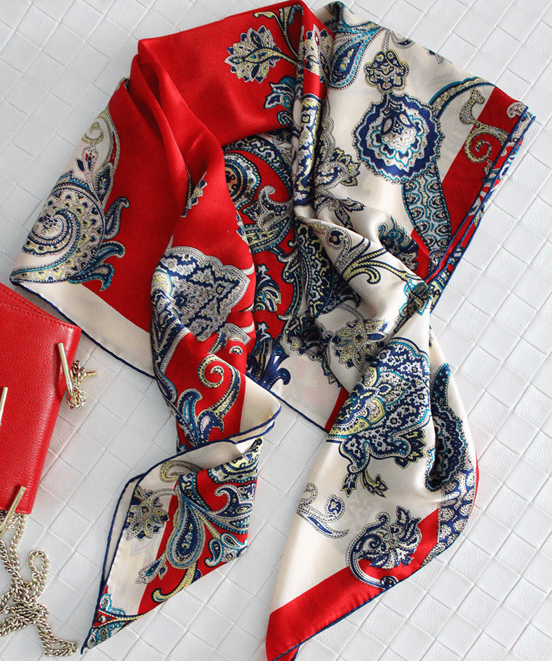 cashew vine satin square scarf, view 8 - MRSLM
