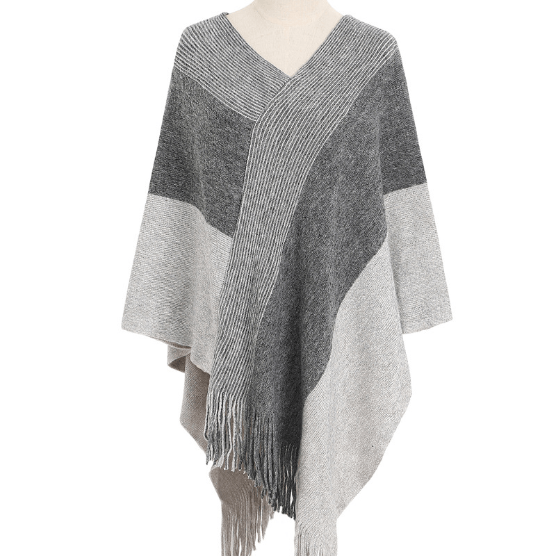 Knitted tassel shawl cape, view 6 - MRSLM