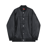 Black faux leather baseball collar jacket - MRSLM