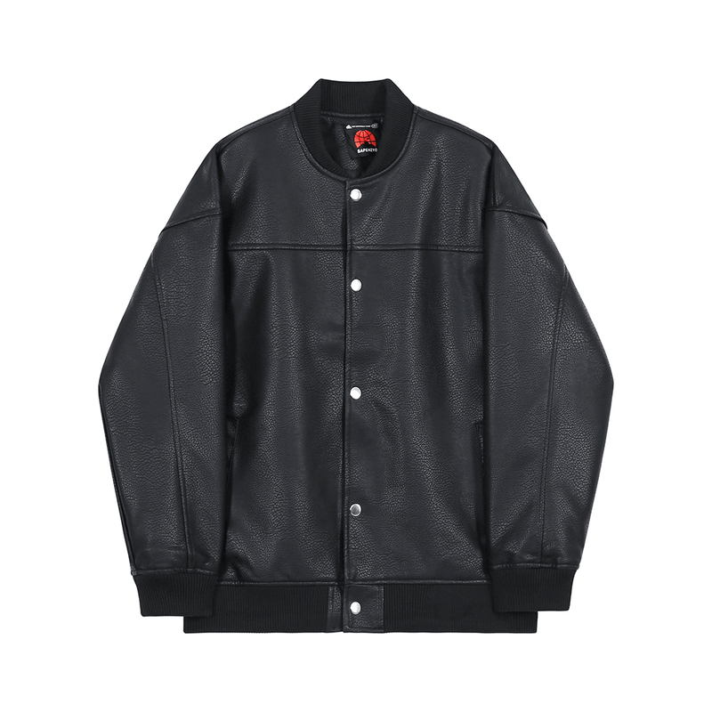 Black faux leather baseball collar jacket - MRSLM