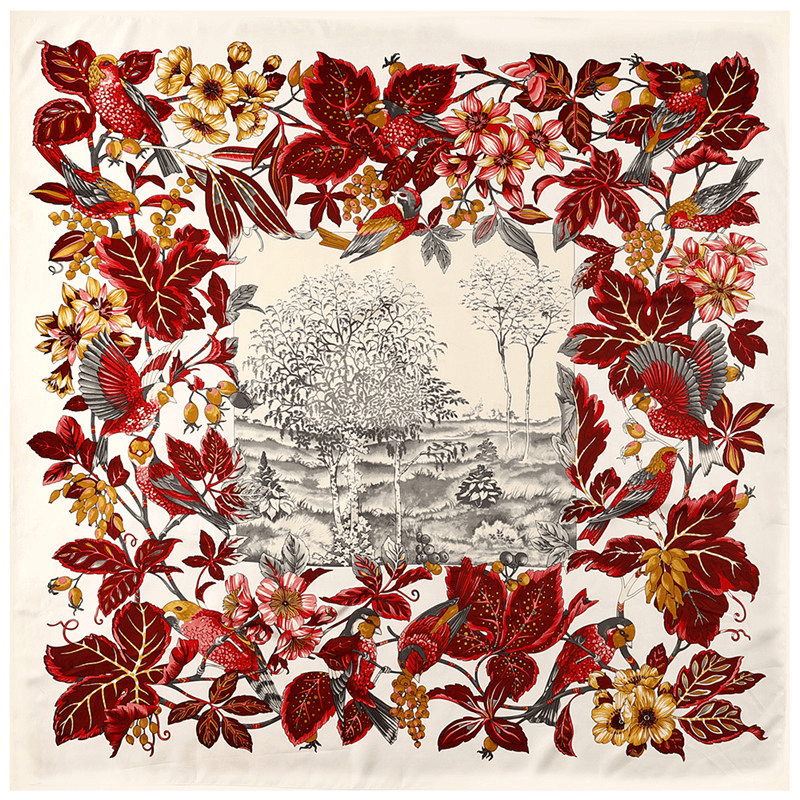 flower and bird twill scarf, view 3 - MRSLM
