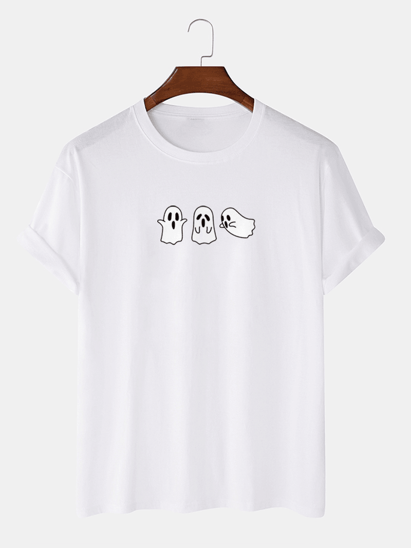 Mens 100% Cotton Solid Cartoon Ghost Printing Funny T-Shirt - MRSLM
