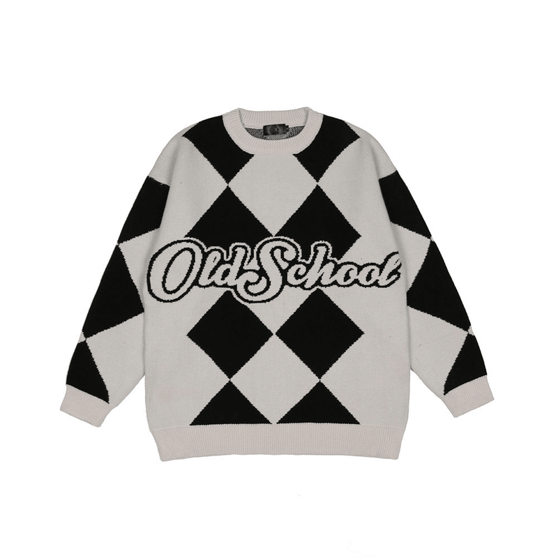 men's diamond jacquard round neck sweater, view 4 - MRSLM