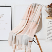 women's plaid wool tassel scarf, view 5 - MRSLM