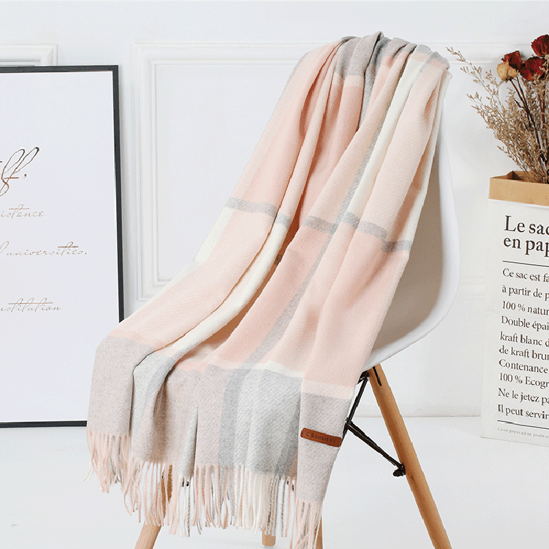 women's plaid wool tassel scarf, view 5 - MRSLM