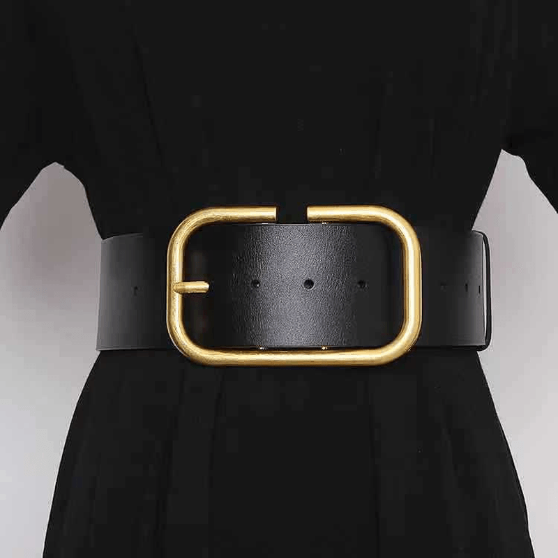 wide leather belt with large buckle, view 3 - MRSLM