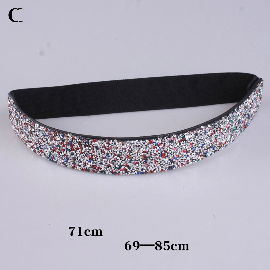 Rhinestones and Diamonds Elastic Wide Belt Flashing Diamonds Ladies Versatile Crystal Stretch - MRSLM