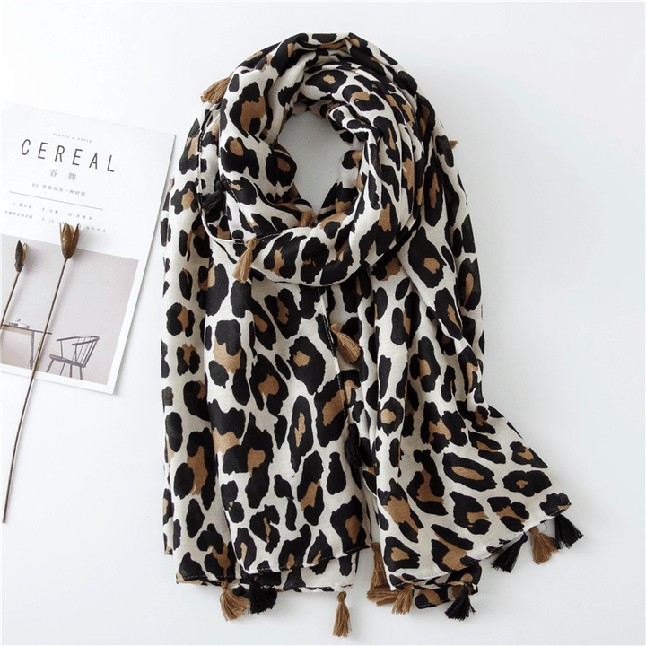 Leopard Print Cotton and Linen Silk Scarf Dual-Use Shawl - MRSLM