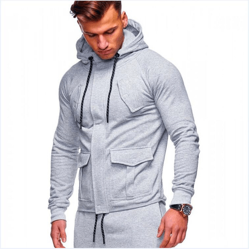 New Concealed Zipper Men's Hooded Casual Sports Suit