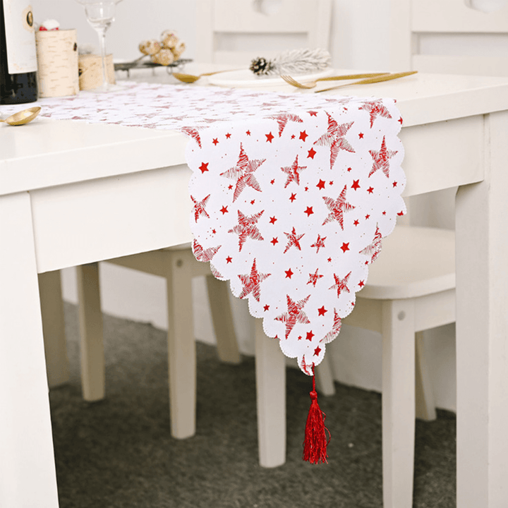 2020 Christmas Decor Tree Star Printed Embroidered Table Runner Table Flag for Home Xmas Table Decoration - MRSLM