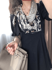 black and white satin scarf shawl, view 6 - MRSLM