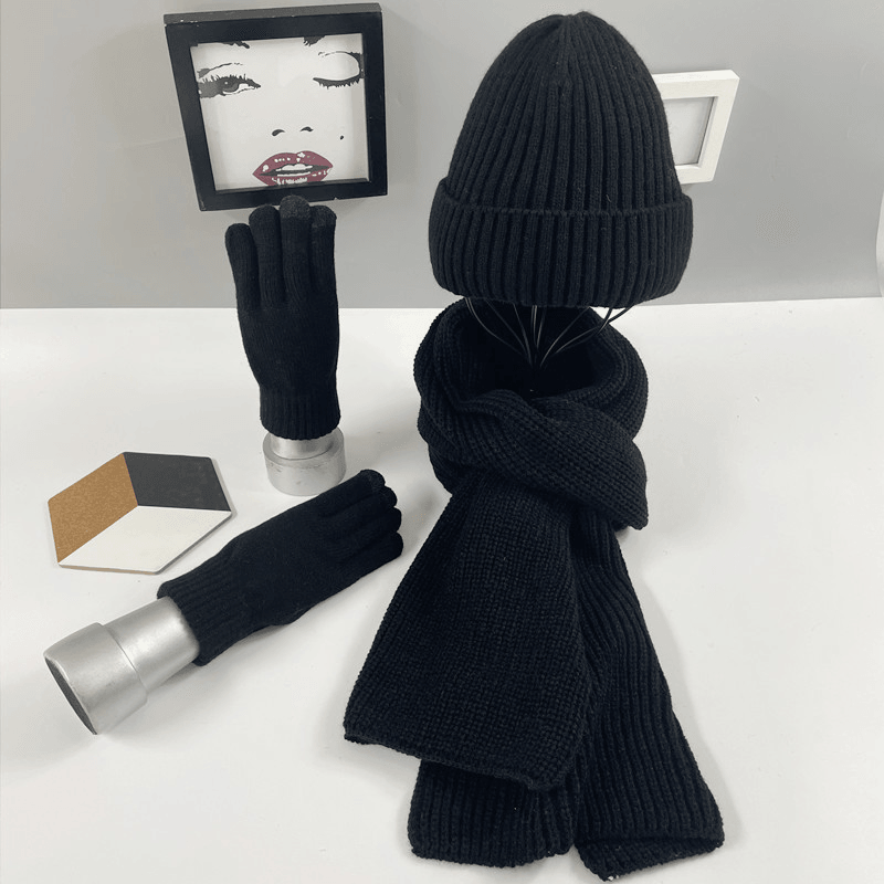 knitted scarf, hat and gloves three-piece set, view 2 - MRSLM