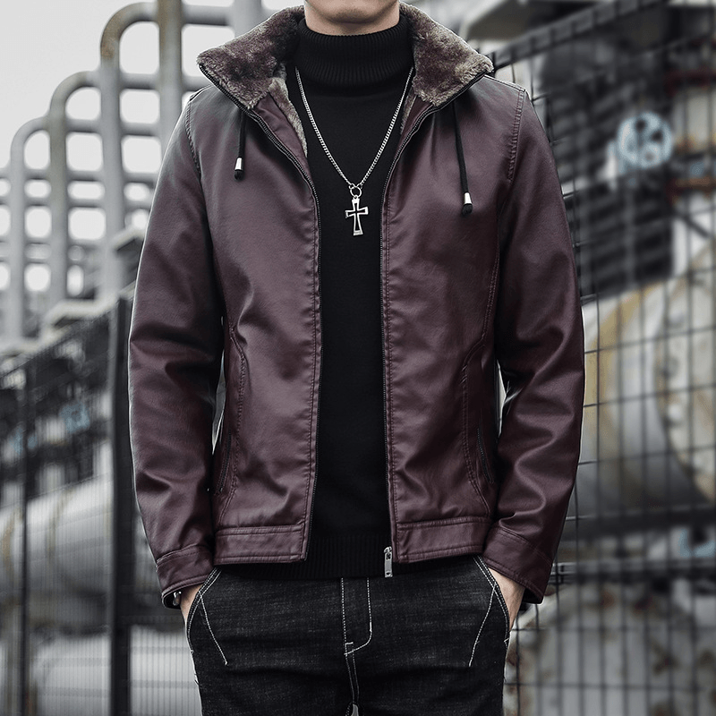 men's hooded pu jacket, view 3 - MRSLM