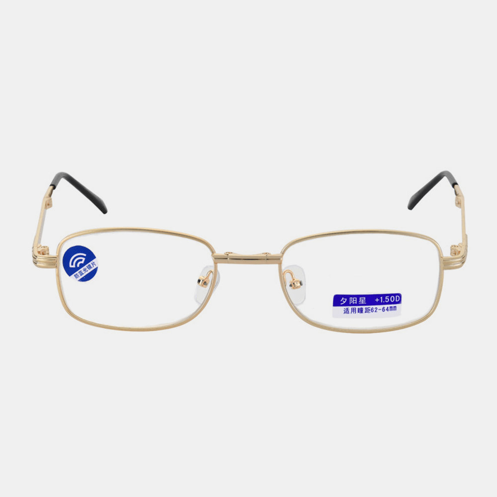 Men Portable Full Frame Foldable Fashion Resin Anti-Blue Reading Glasses Hyperopia Glasses Presbyopic Glasses with Leather Box - MRSLM