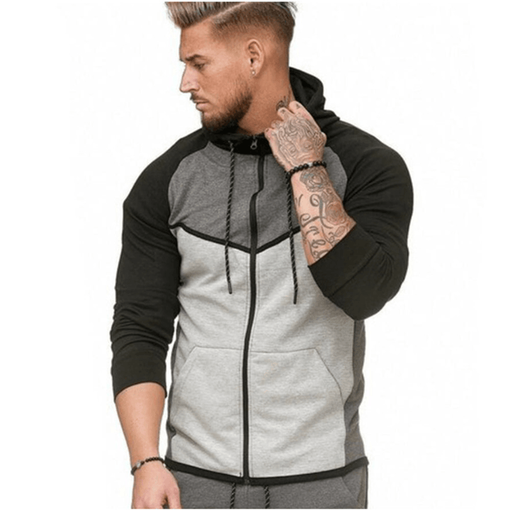 Men'S Colorblock Fitness Sports Cardigan Sweater Hoodie Top - MRSLM