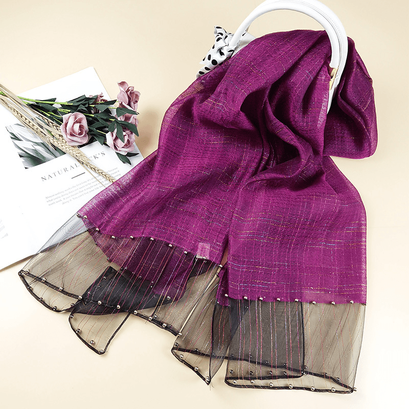 elegant pearl silk scarf shawl, view 5 - MRSLM