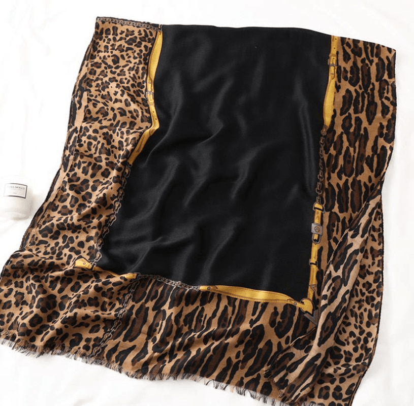 Men's and Women's Cotton Scarf Casual Leopard Print Long Gauze Scarf
