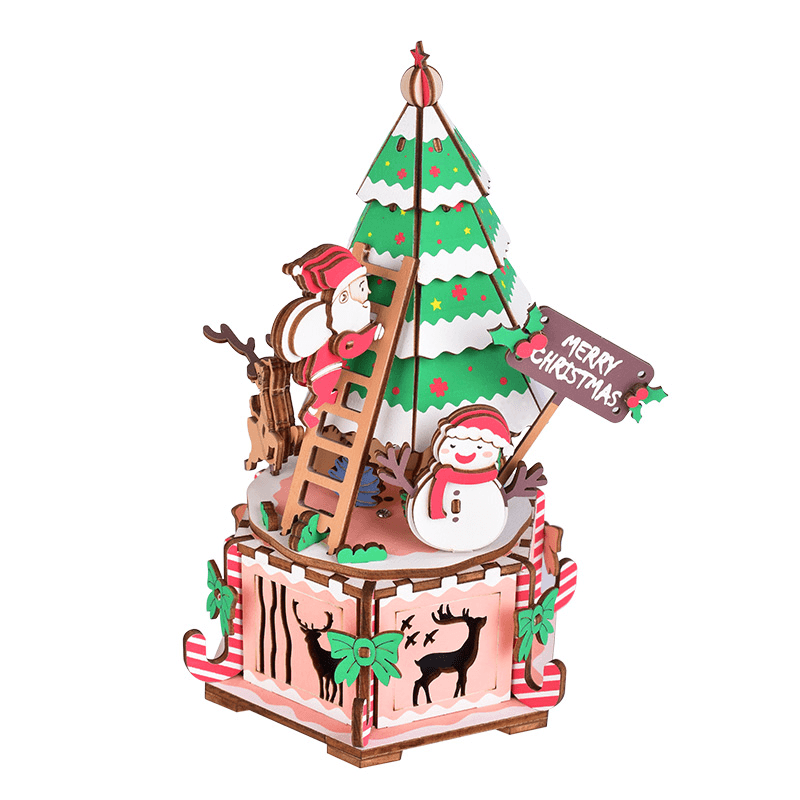 Iiecreate DIY Assembled Christmas Eve and Thanksgiving Christmas Music Box Doll House Model Toy - MRSLM