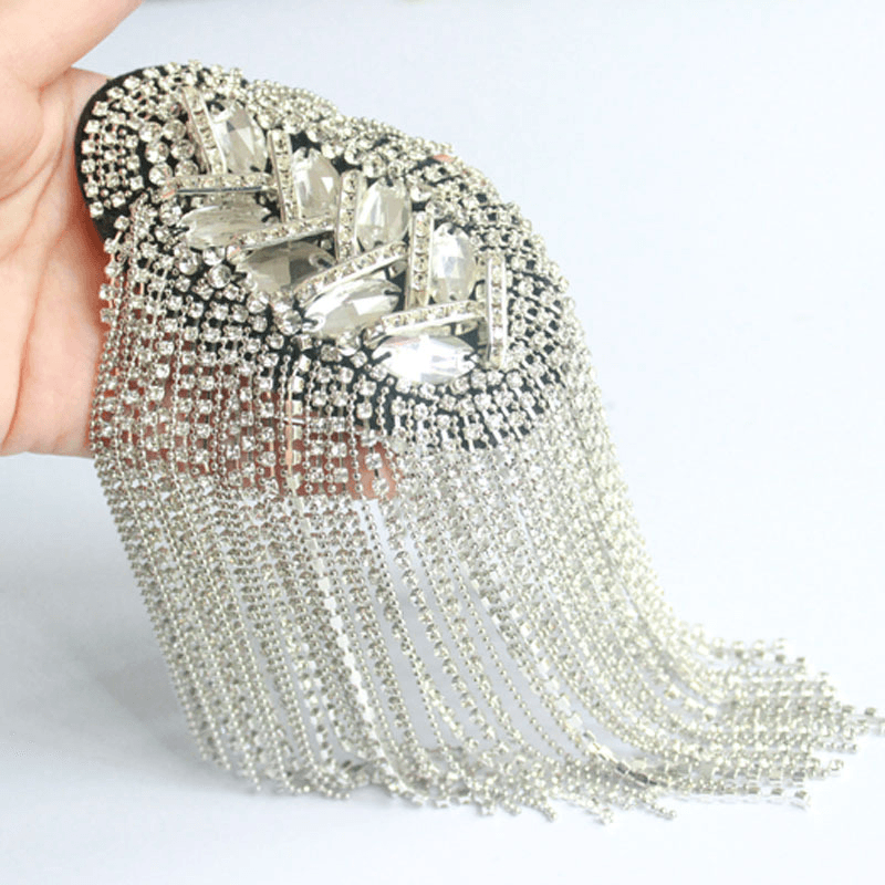 silver fringed metal epaulette shoulder brooch, view 5 - MRSLM