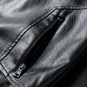 slim stand collar faux leather jacket, view 5 - MRSLM