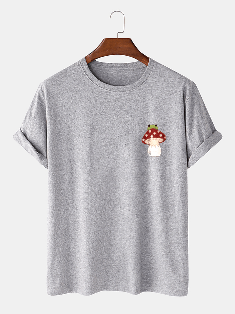 Mens 100% Cotton Mushroom Chest Print Short Sleeve T-Shirts - MRSLM