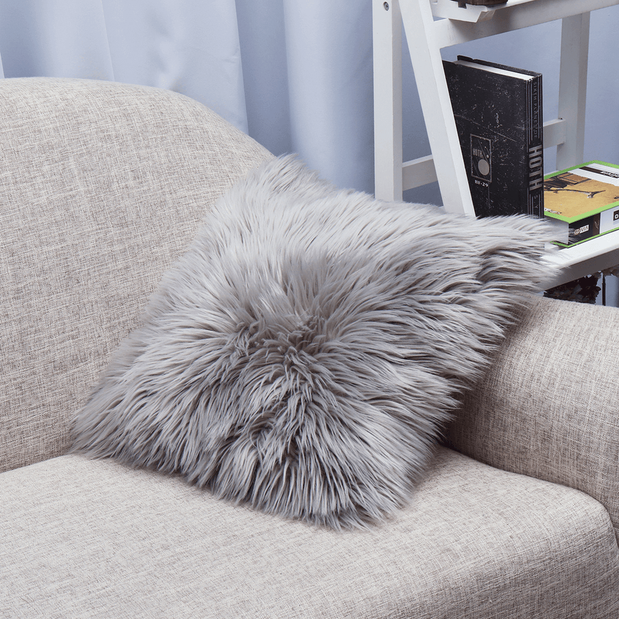 Throw Pillow Cover Cushion Case Faux Fur Fluffy Plush Soft Sofa Solid Home Decor - MRSLM
