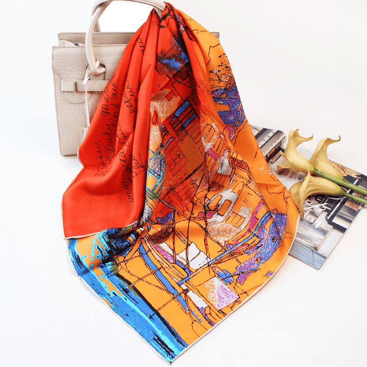 Riverside Town Elegant Silk Scarf Thick Silk Big Square Scarf Women Wild Scarf Silk - MRSLM