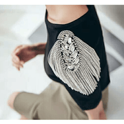 silver fringed metal epaulette shoulder brooch - MRSLM