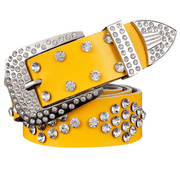women's cowhide rhinestone pin buckle belt, view 4 - MRSLM