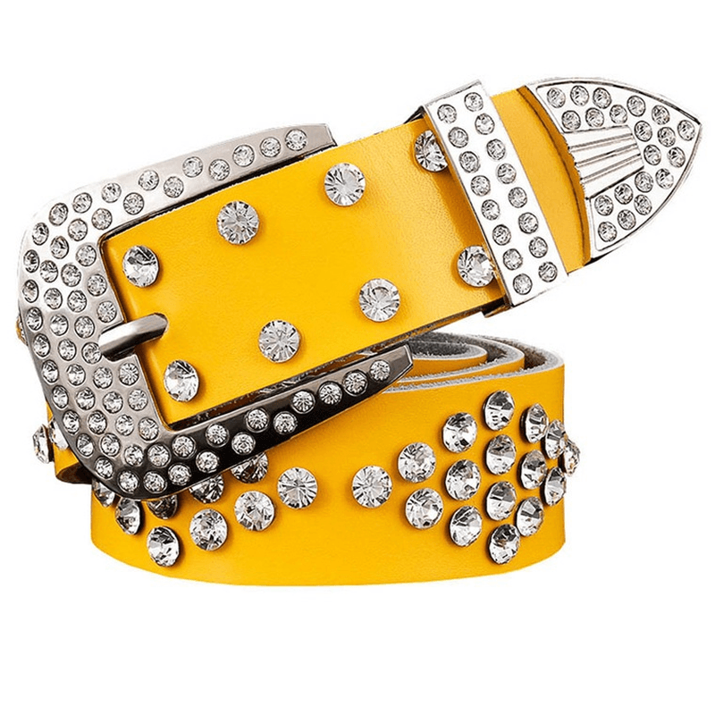 women's cowhide rhinestone pin buckle belt, view 4 - MRSLM