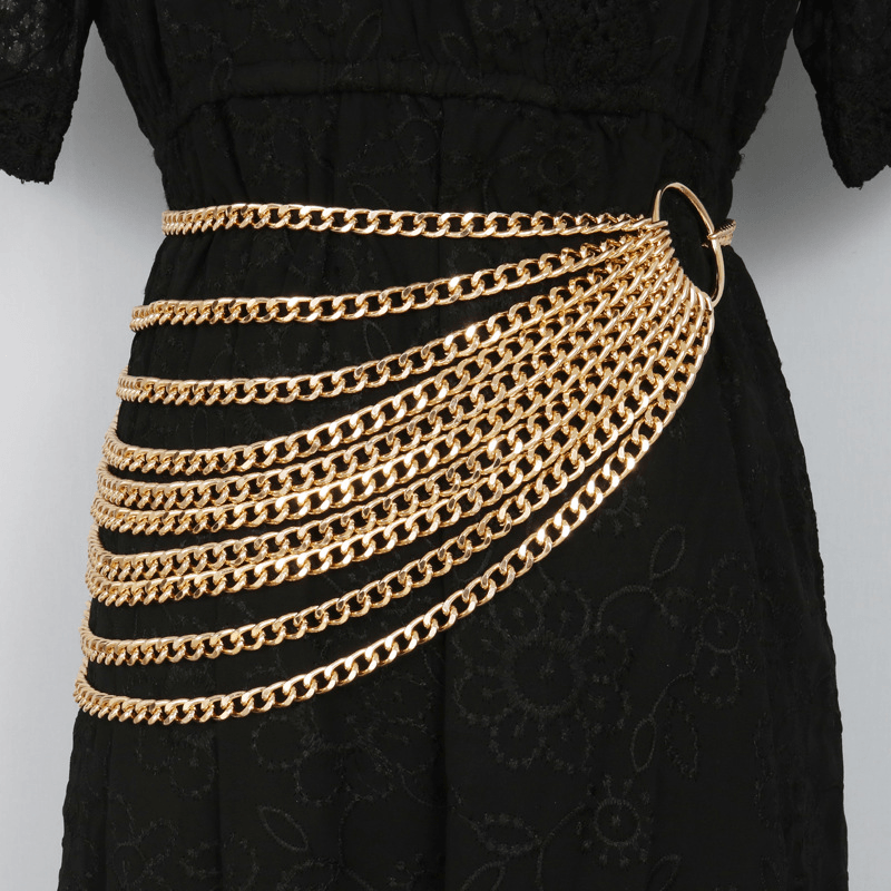 multi-level gold metal waist chain belt, view 5 - MRSLM