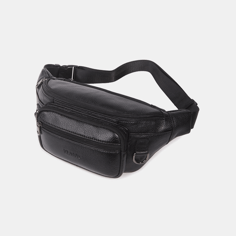 Men Genuine Leather Solid Color Multi-Carry Crossbody Bag Chest Bag Belt Bag Waist Bag - MRSLM