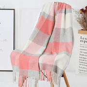women's plaid wool tassel scarf, view 17 - MRSLM