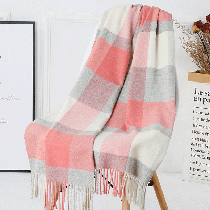 women's plaid wool tassel scarf, view 17 - MRSLM