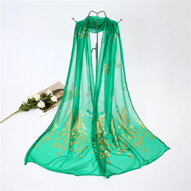 women's peacock print scarf shawl, view 11 - MRSLM
