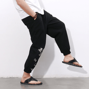 Chinese Style Cotton and Linen Nine Points Casual Pants Men - MRSLM