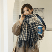houndstooth imitation cashmere scarf with tassels - MRSLM
