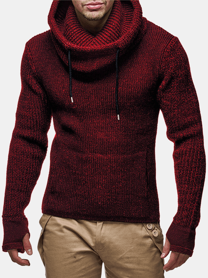 Mens Knit Cut Out Cuff Warm Casual Drawstring Pullover Sweaters - MRSLM