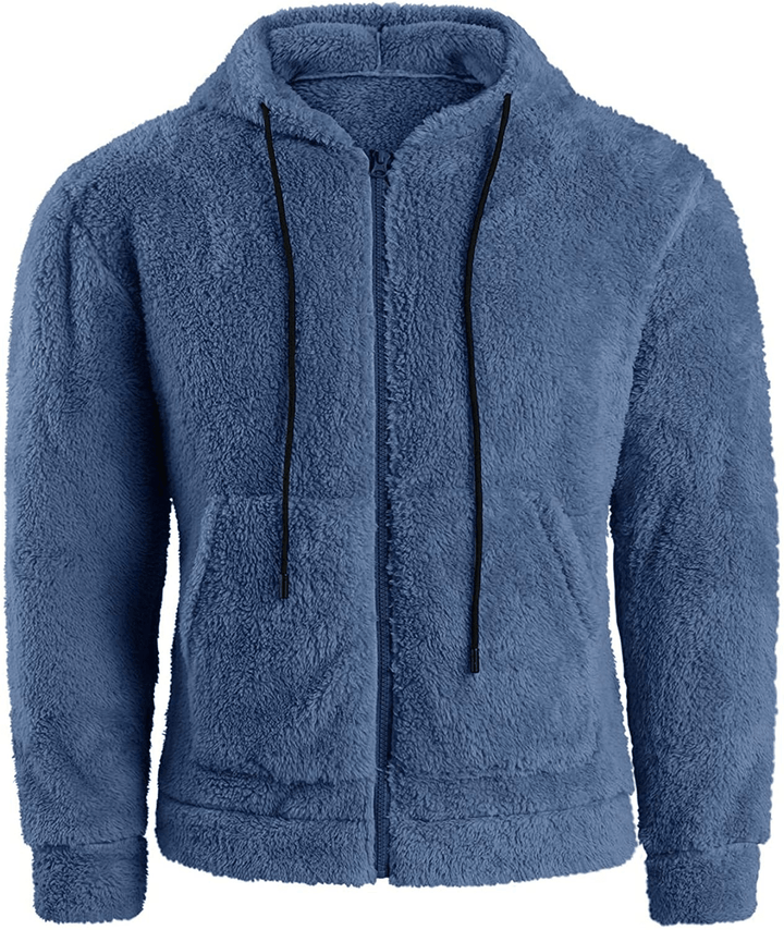 Men'S Solid Color Plush Cardigan Hooded Jacket - MRSLM