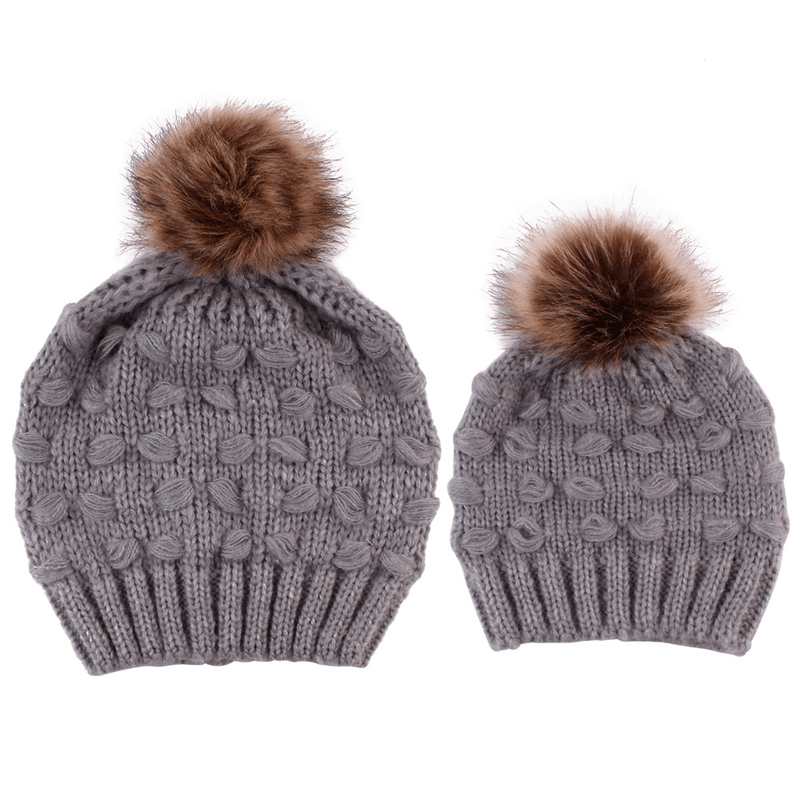 parent-child knit hat with fur ball - MRSLM