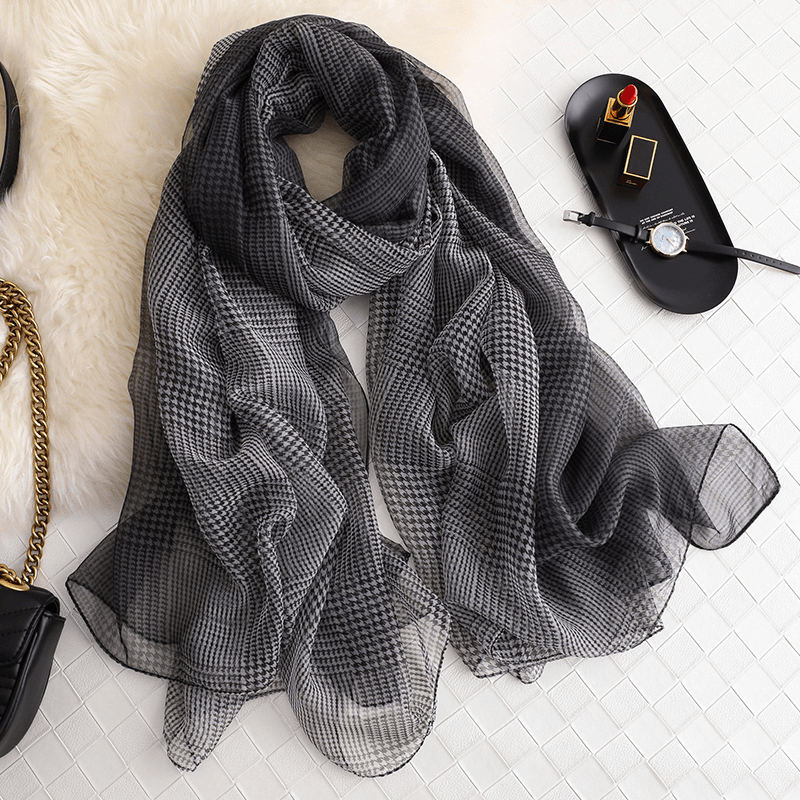 womens houndstooth shawl scarf, view 3 - MRSLM