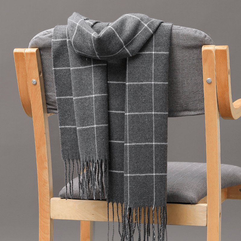 plaid imitation cashmere tassel scarf, view 9 - MRSLM