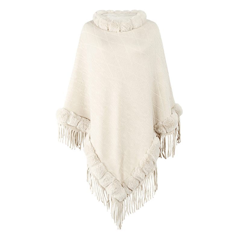 pure color knitted cape shawl, view 5 - MRSLM