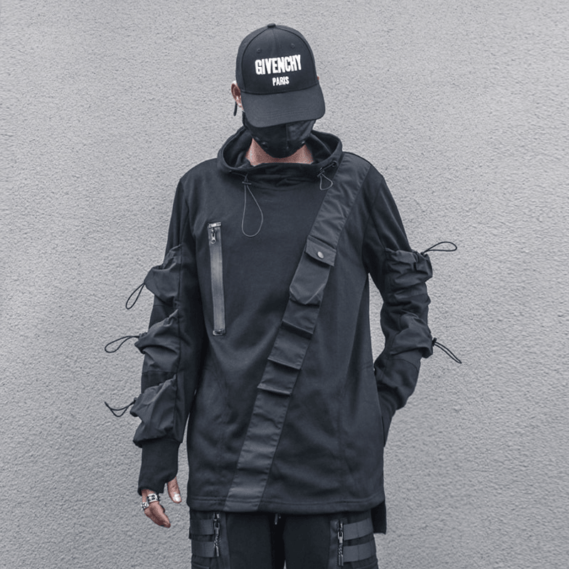 men's drawstring hooded tactical sweater, view 3 - MRSLM