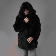 men's black faux fur jacket, view 2 - MRSLM