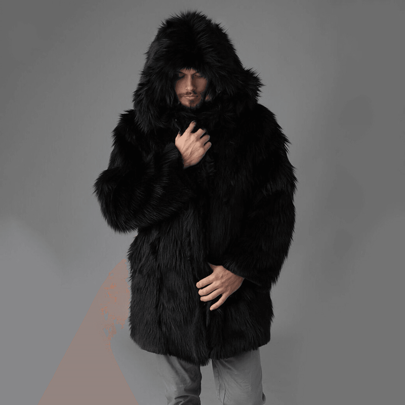 men's black faux fur jacket, view 2 - MRSLM