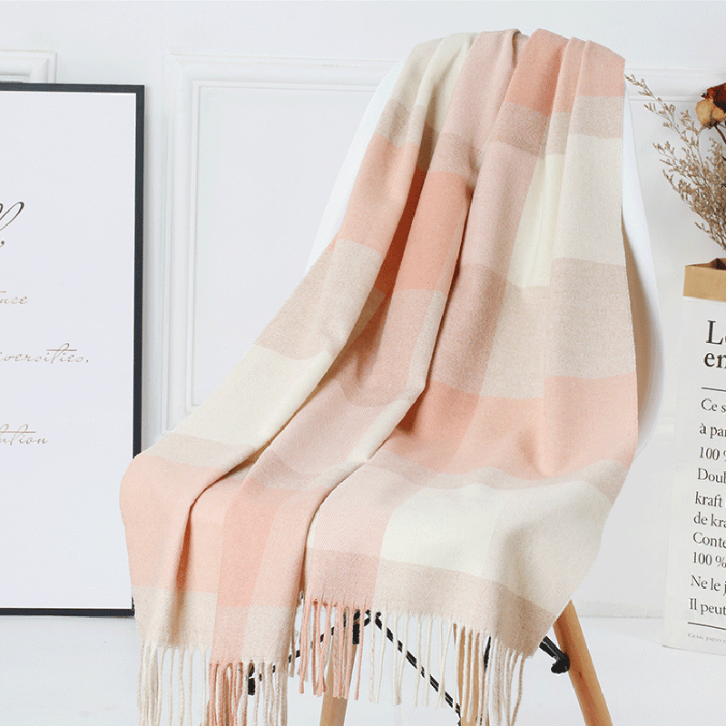 women's plaid wool tassel scarf, view 18 - MRSLM