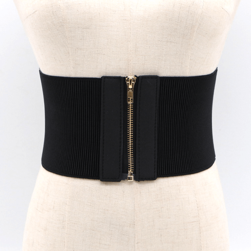 women's wide black elastic woven waist belt - MRSLM